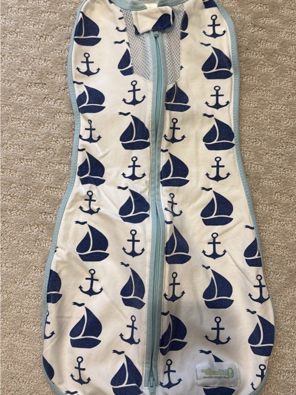 Woombie Nautical Sailboat Anchor Swaddle Sleep Sack 0-3 Months Cotton
